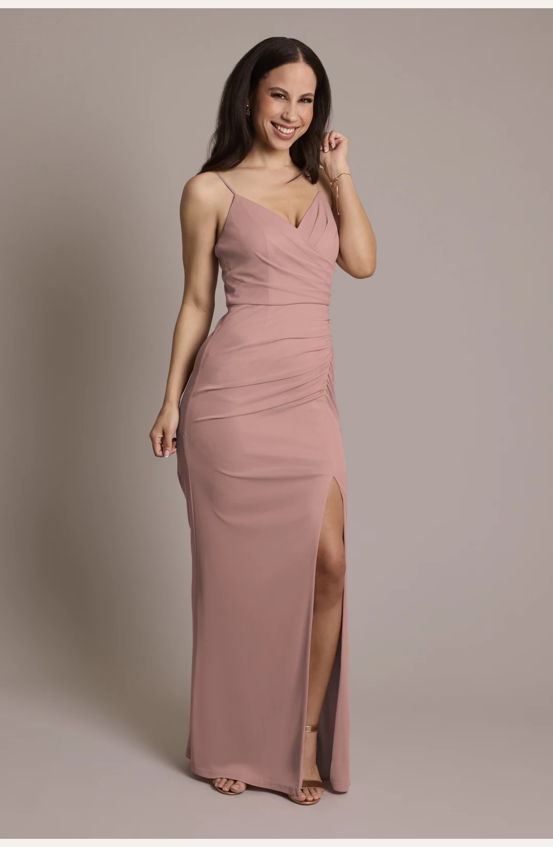 Ruched Mesh Spaghetti Strap Dress STYLE# F20783