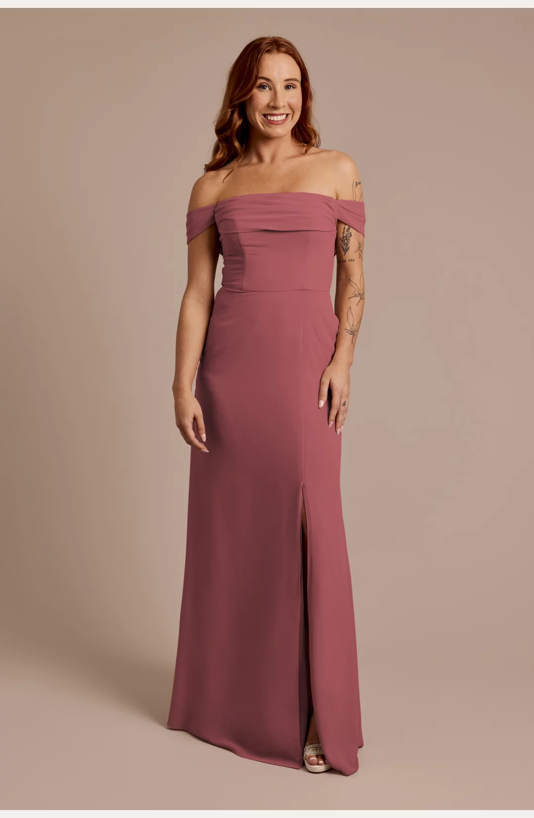 Chiffon Off-the-Shoulder Draped Dress STYLE# F20800