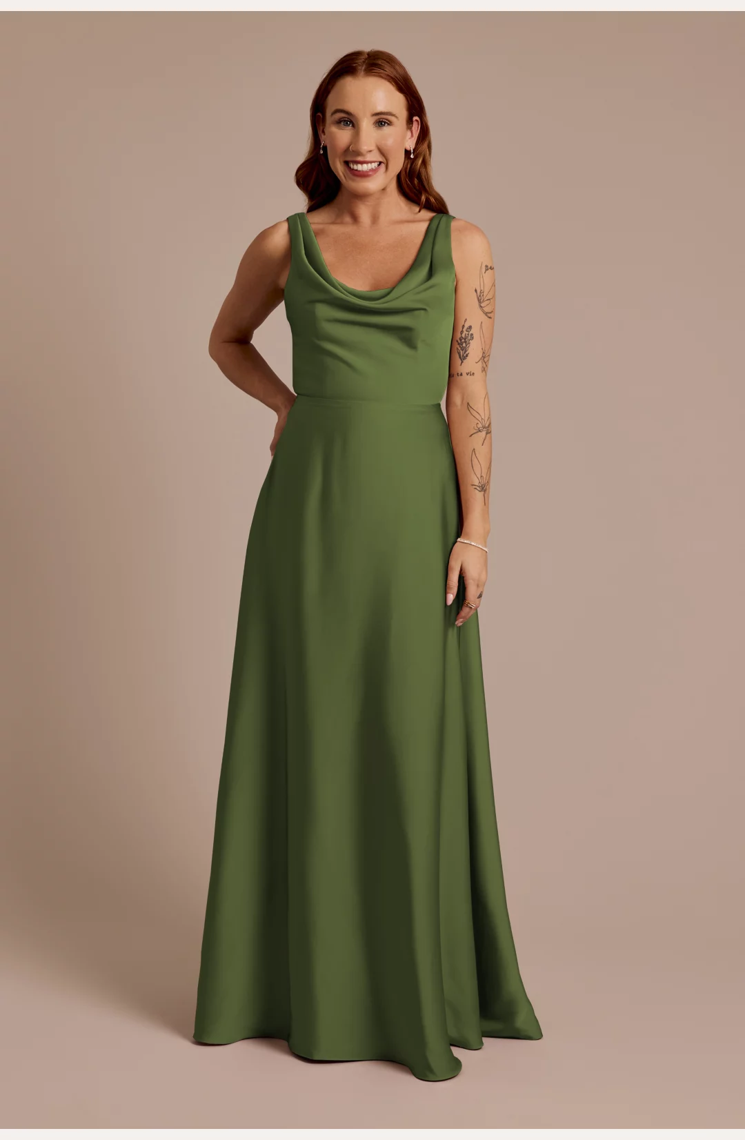 Matte Satin Cowl Neck Tie Back Dress STYLE# F20818