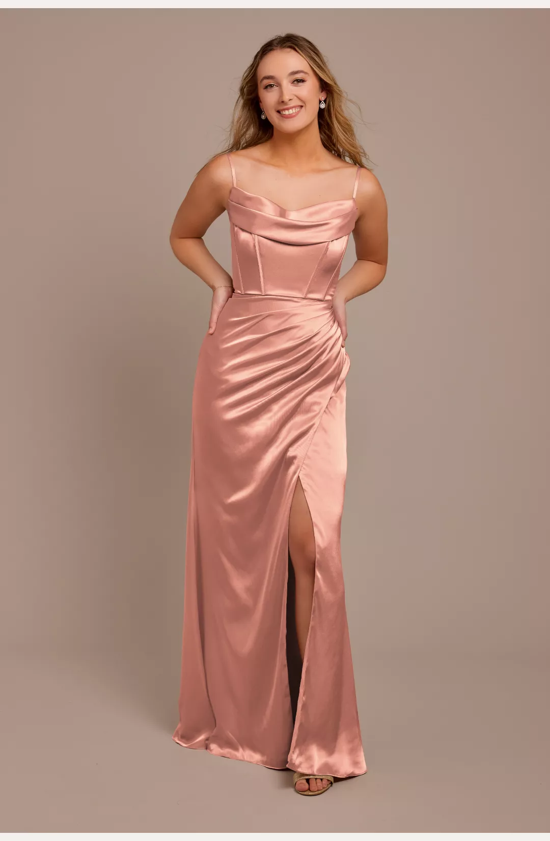 Charmeuse Cowl Spaghetti Strap Bridesmaid Dress STYLE# GS290160