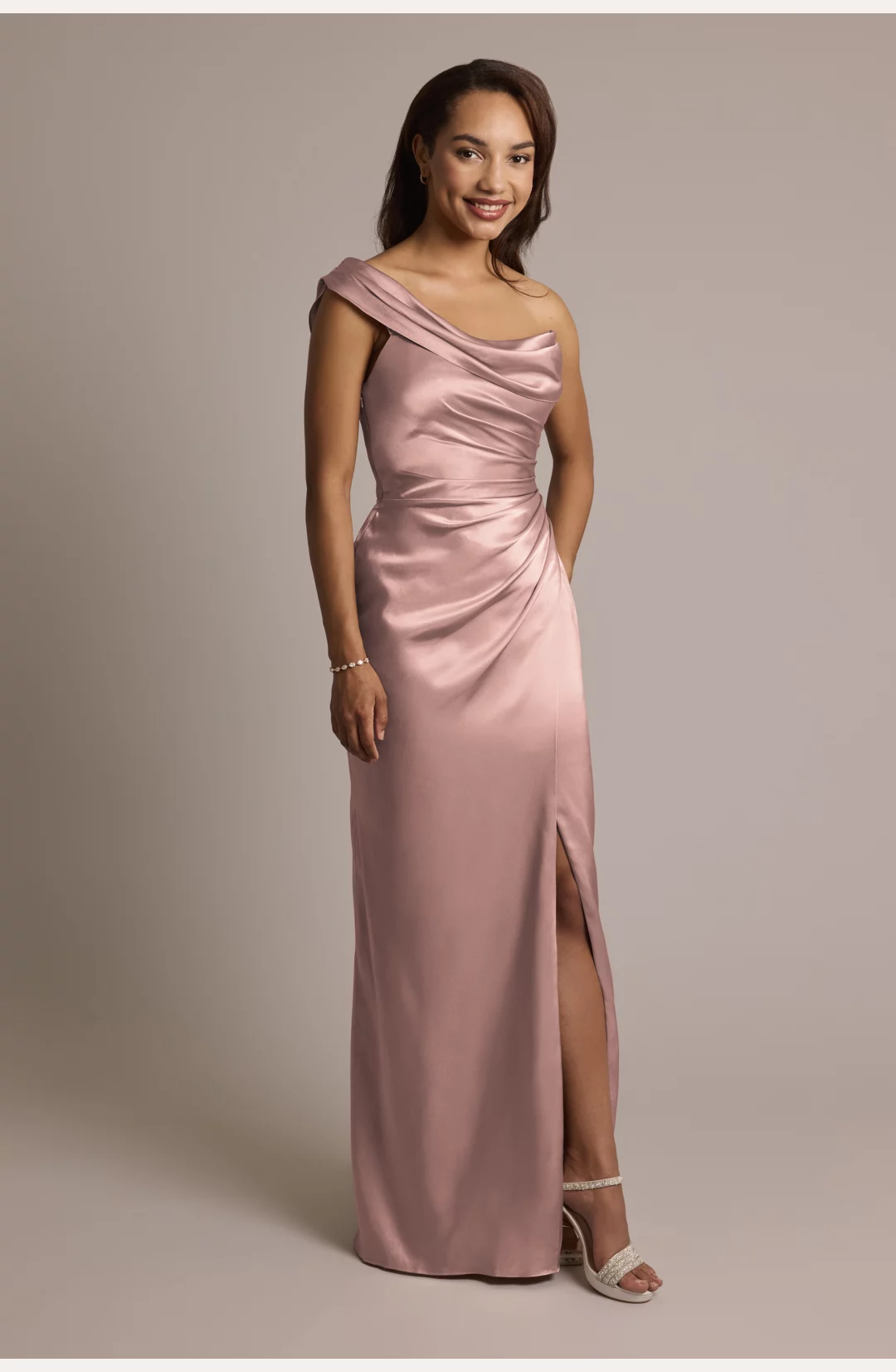 One-Shoulder Charmeuse Sheath Dress STYLE# GS290207