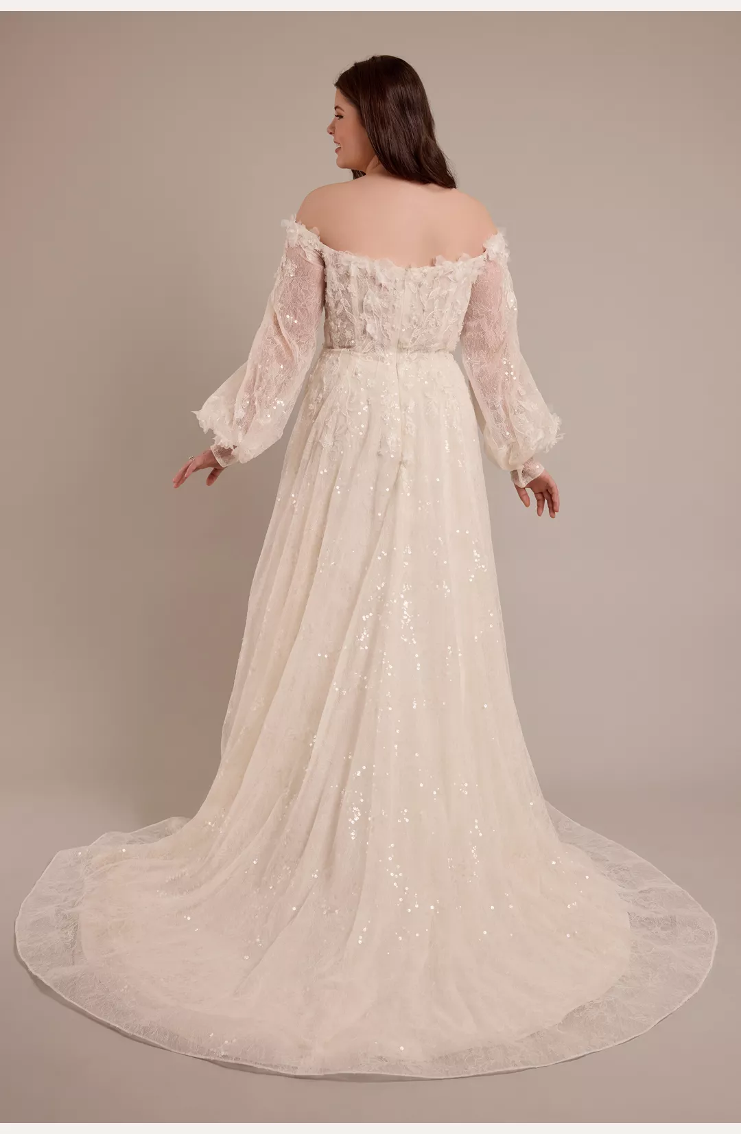 Billowy Long Sleeve Off-the-Shoulder Wedding Dress STYLE# MS251277