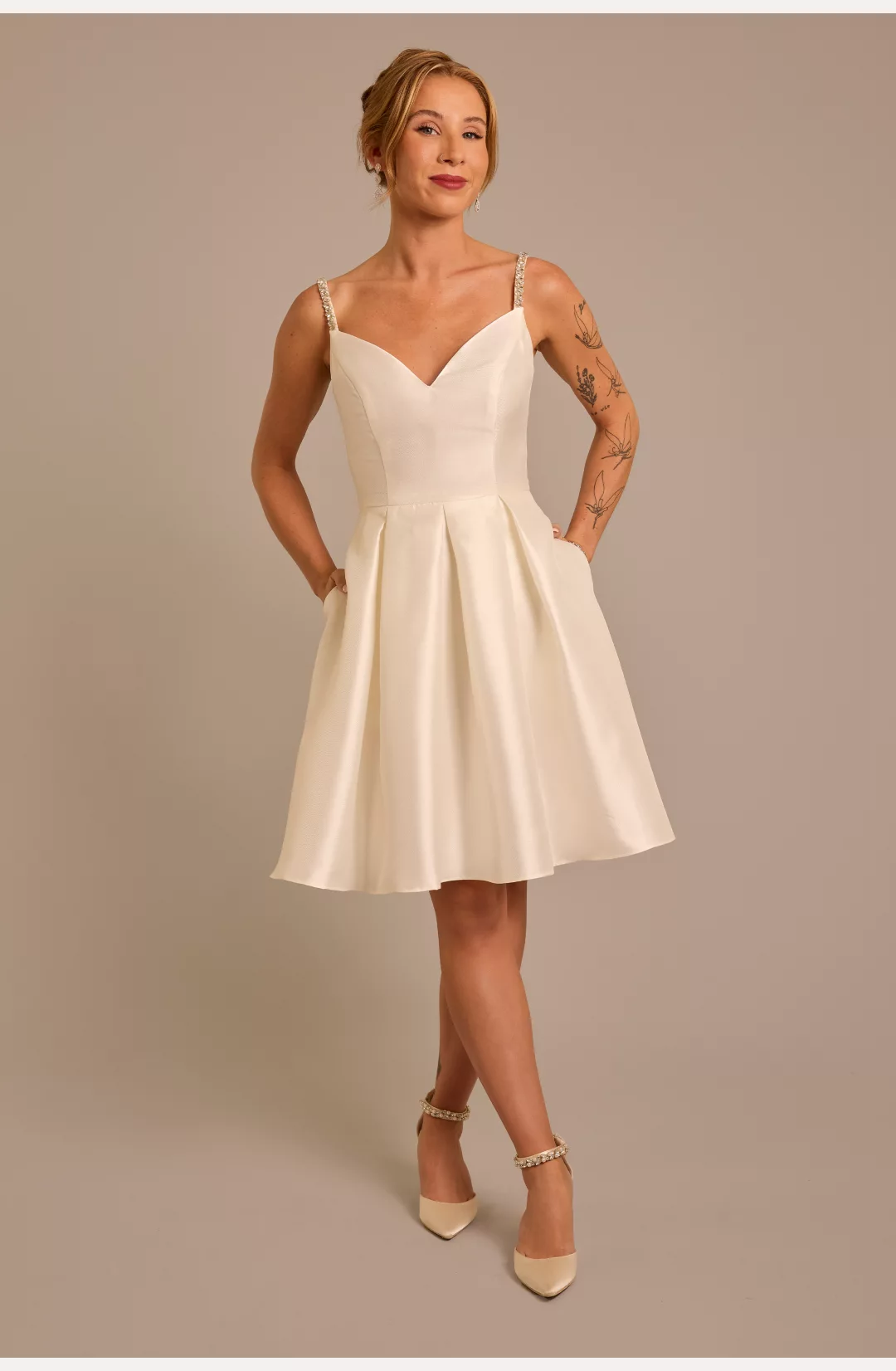 Mikado Short Dress with Crystal Straps STYLE# SDWG1184