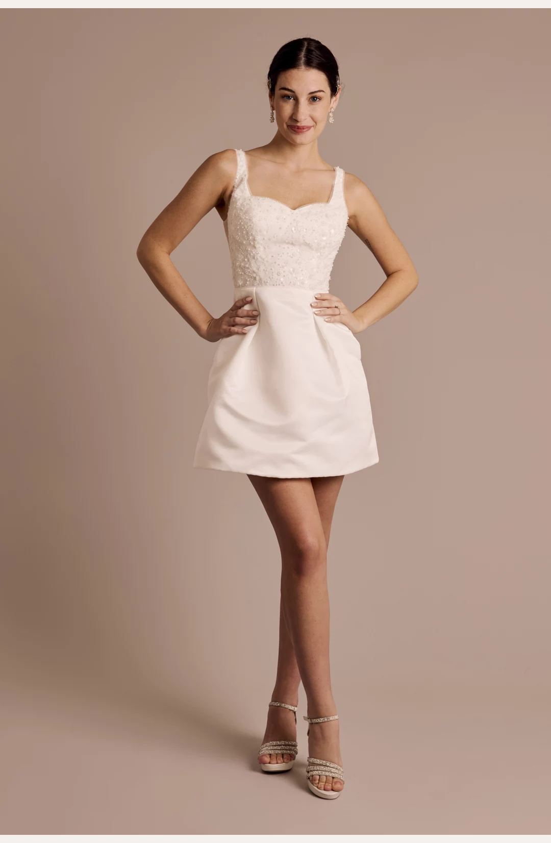 Satin Tank Mini Dress with 3D Beaded Flowers STYLE# SDWG1235