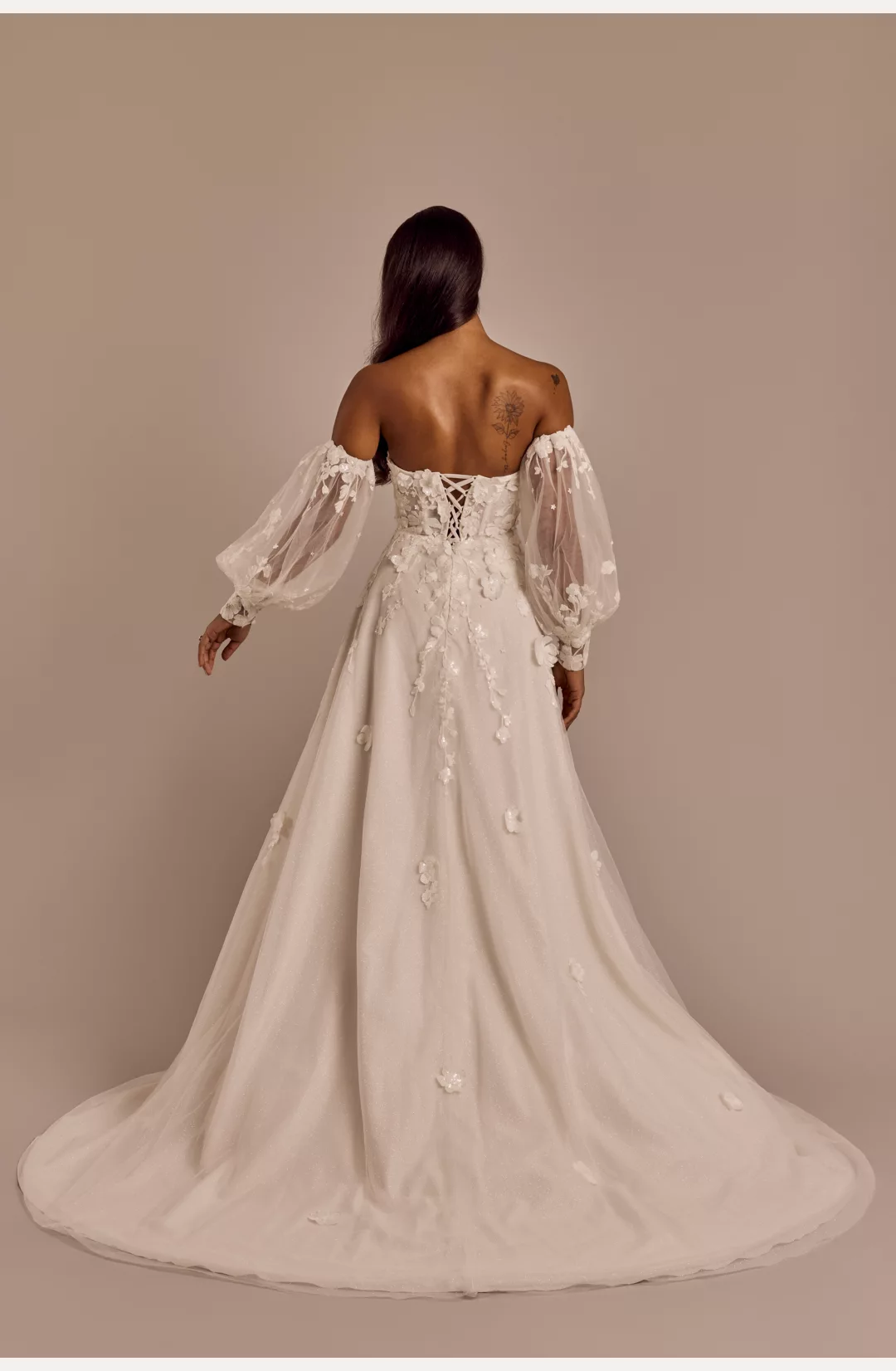 Off-the-Shoulder Long Billow Sleeve Wedding Dress STYLE# SLMS251276