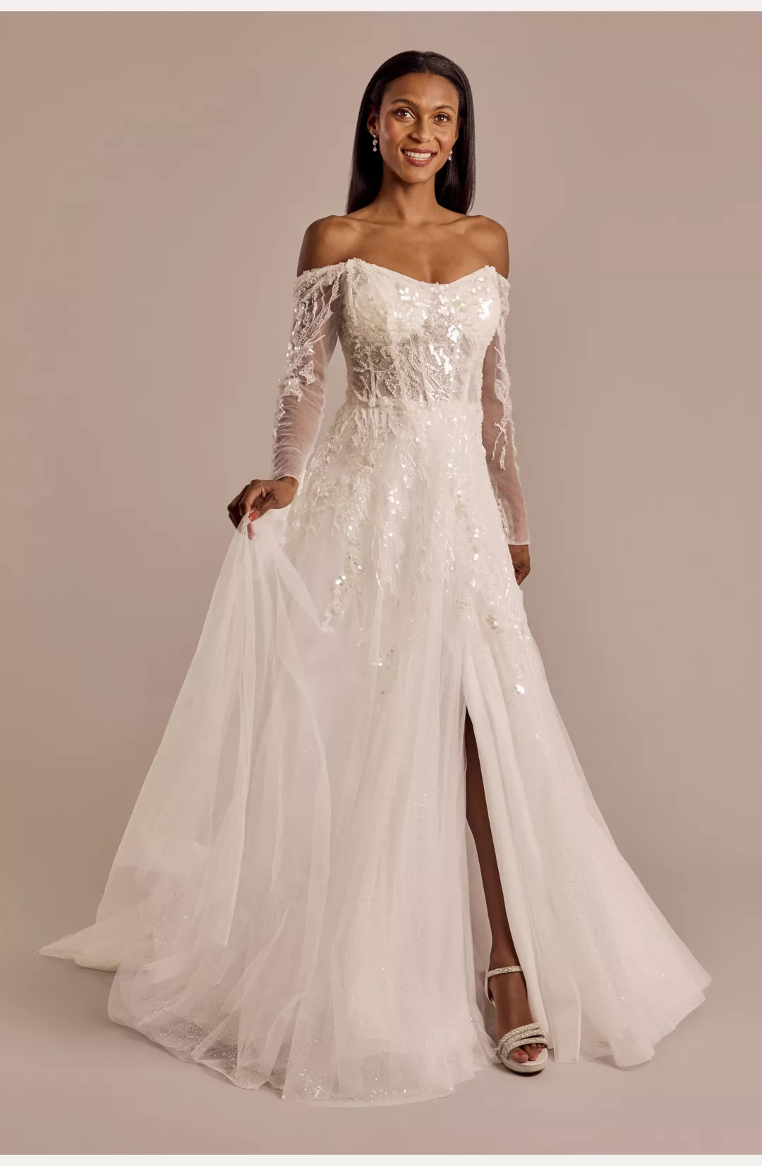 Off-the-Shoulder Boned Bodice Wedding Dress STYLE# SWG1035