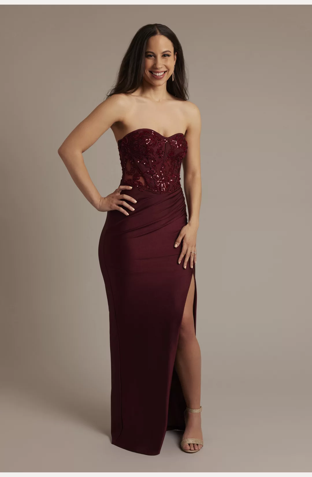 Embellished Power Stretch Strapless Sheath STYLE# WBM3866