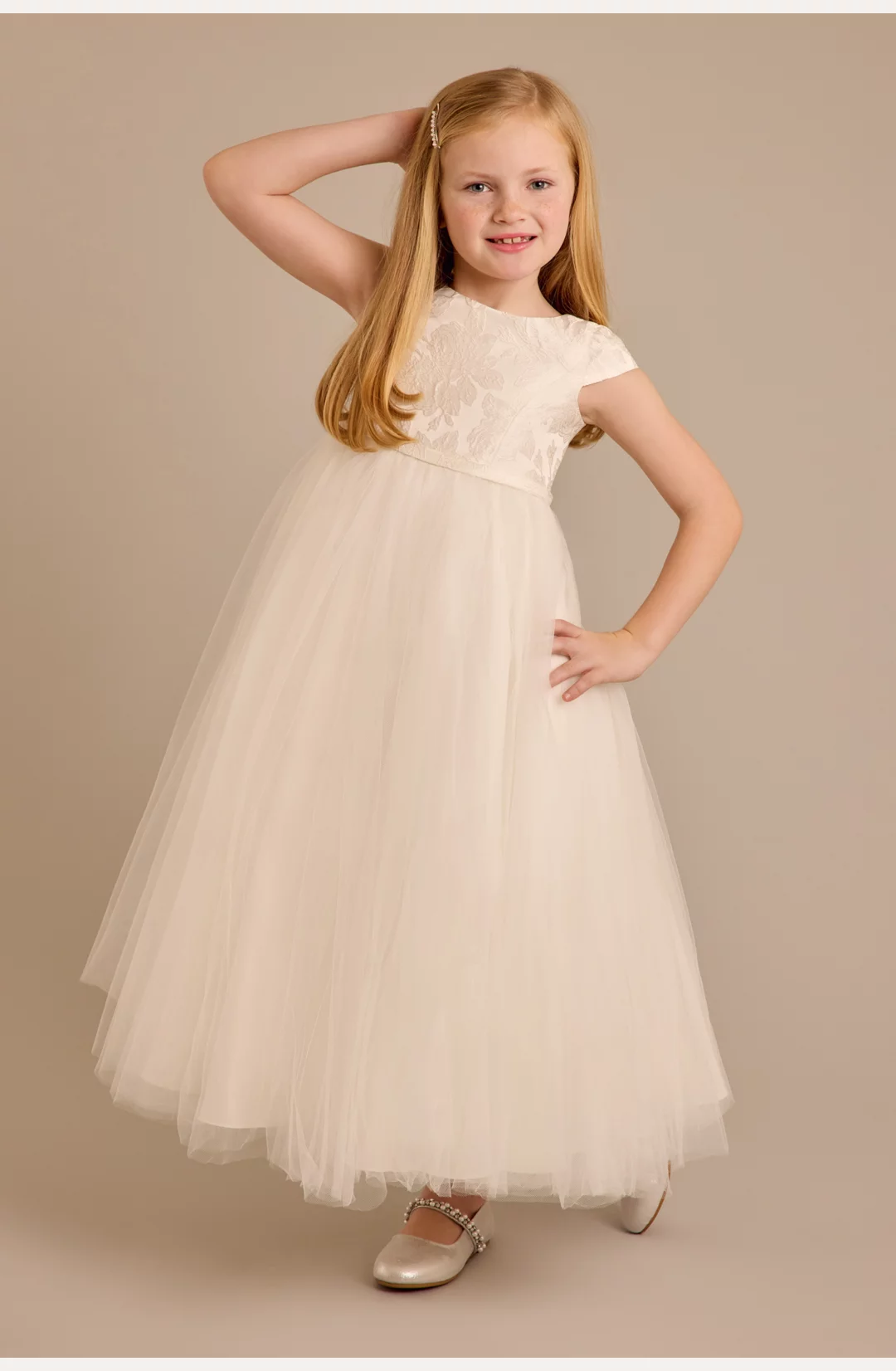 Long Floral Jacquard Flower Girl Dress STYLE# WG1485