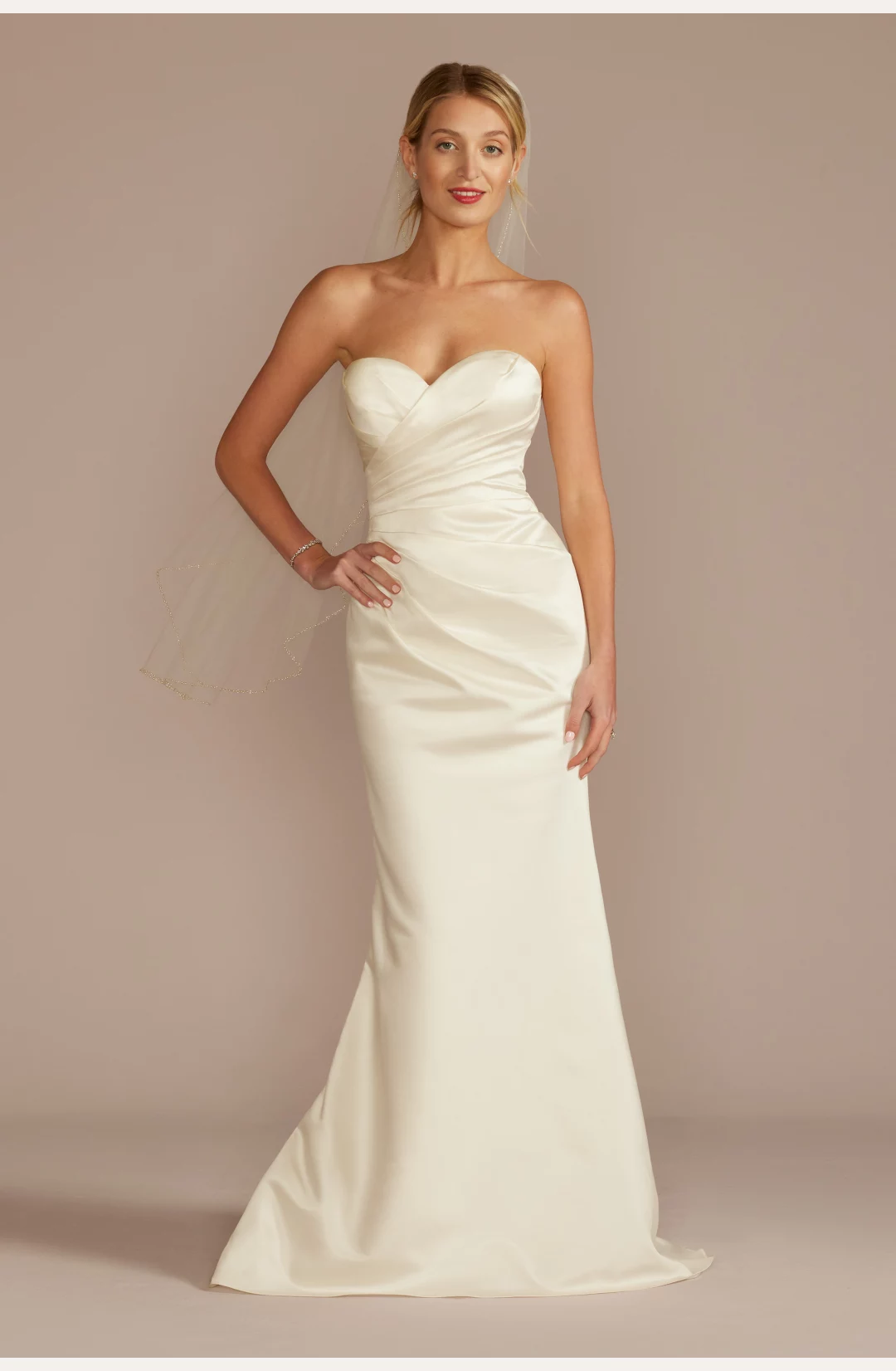 Satin Ruched Bodice Wedding Dress with Overskirt STYLE# WG4107