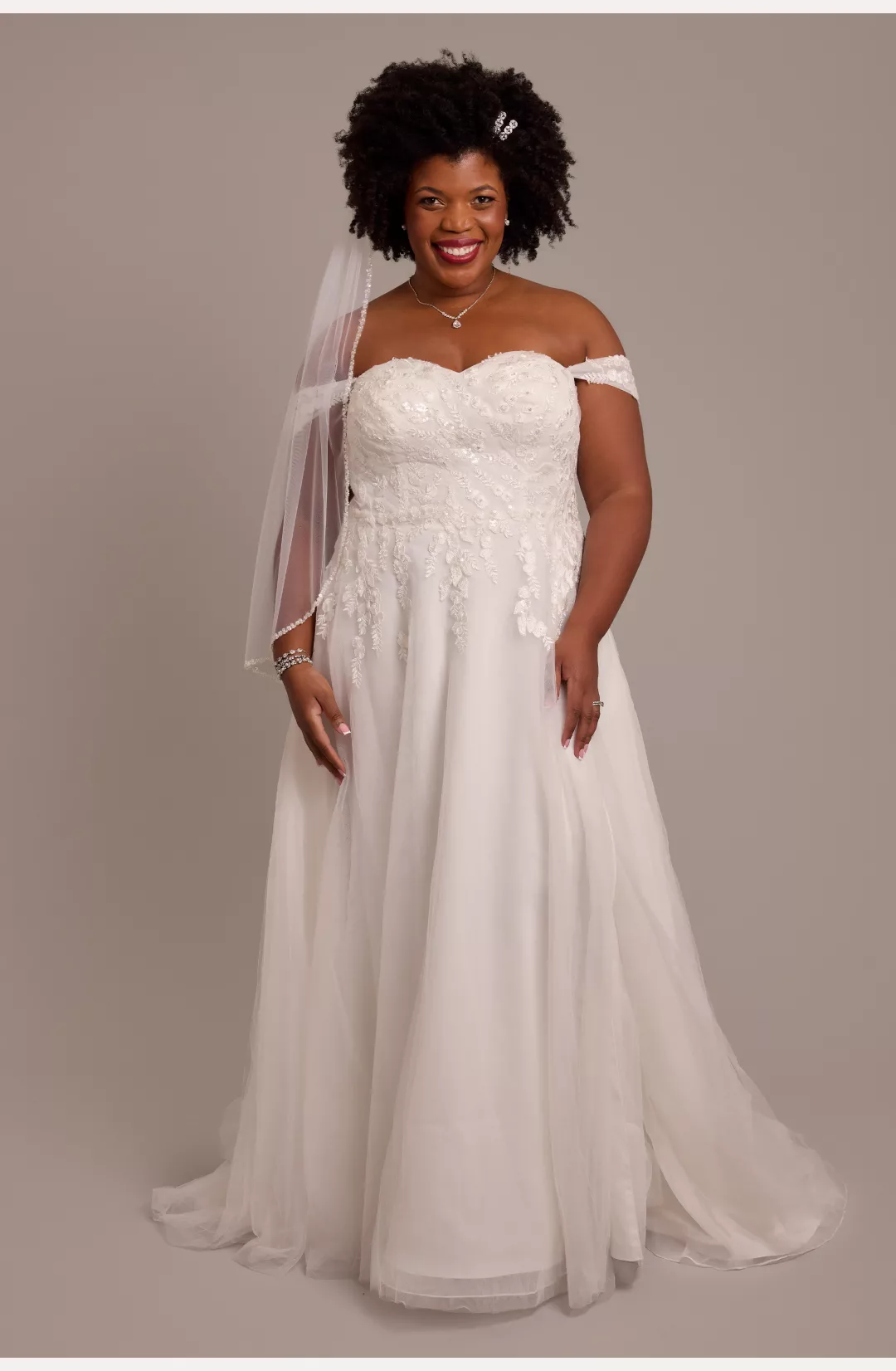 Off-the-Shoulder Appliqued A-Line Wedding Dress STYLE# WG4113