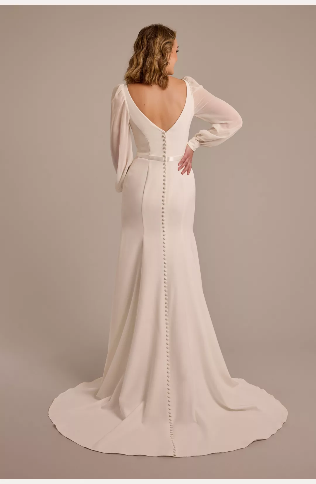 Long Sleeve V-Neck Crepe Mermaid Wedding Dress STYLE# WG4116