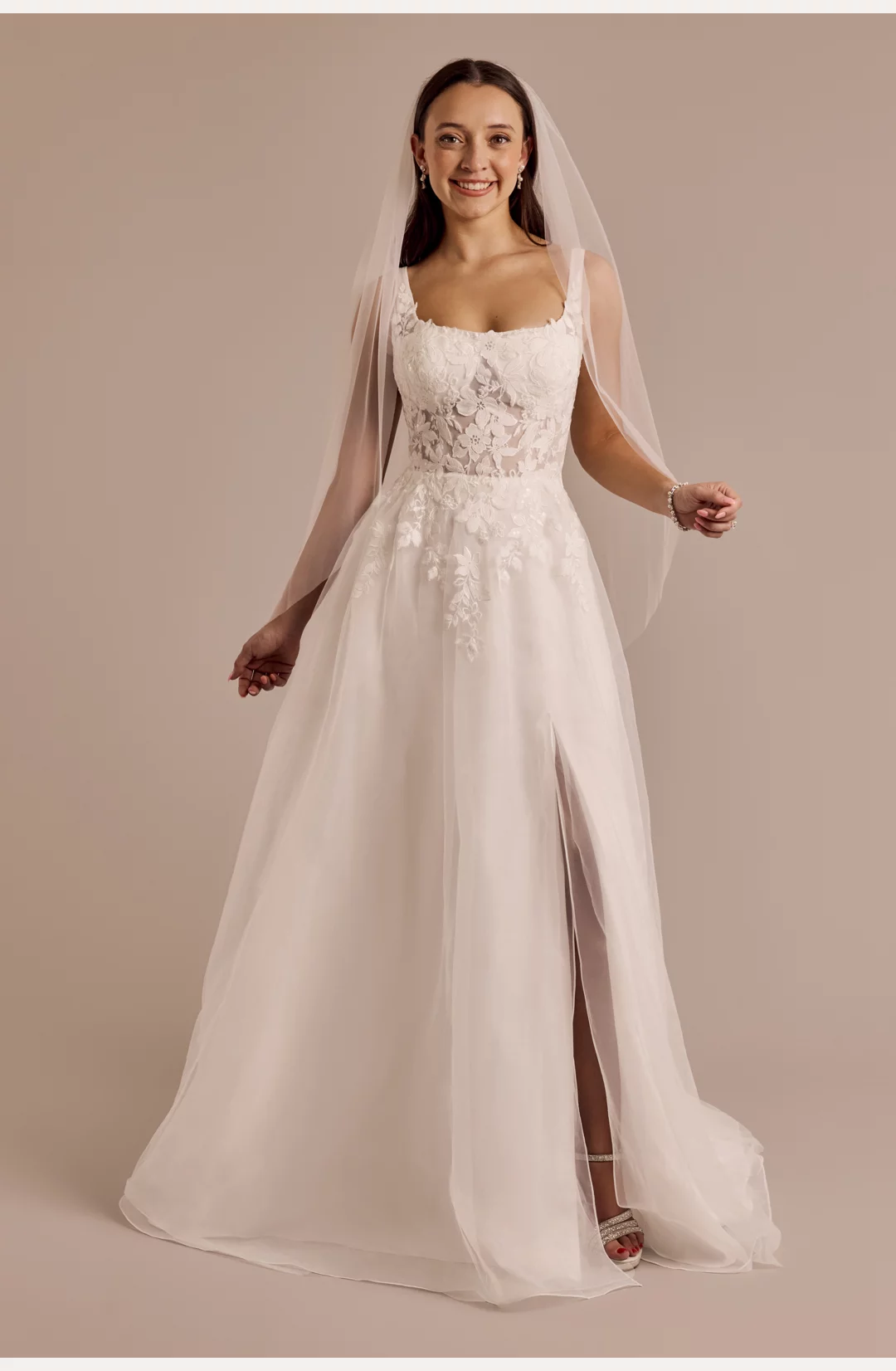 Illusion Bodice Square Neck Wedding Dress STYLE# WG4126