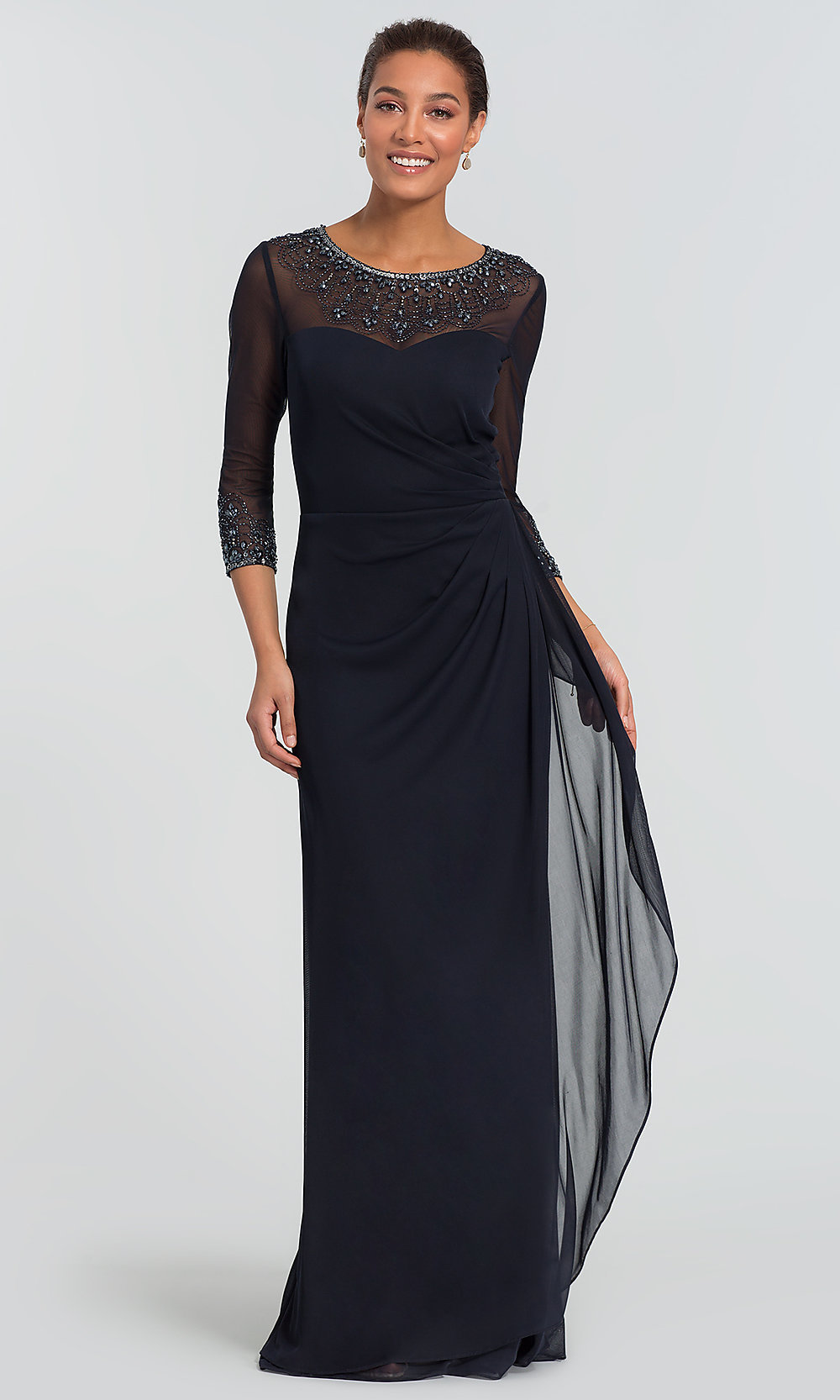 Long Three-Quarter-Sleeve Mother-of-the-Bride Dress AX-132833 [AX-132833] - $169.90 | Angbridal